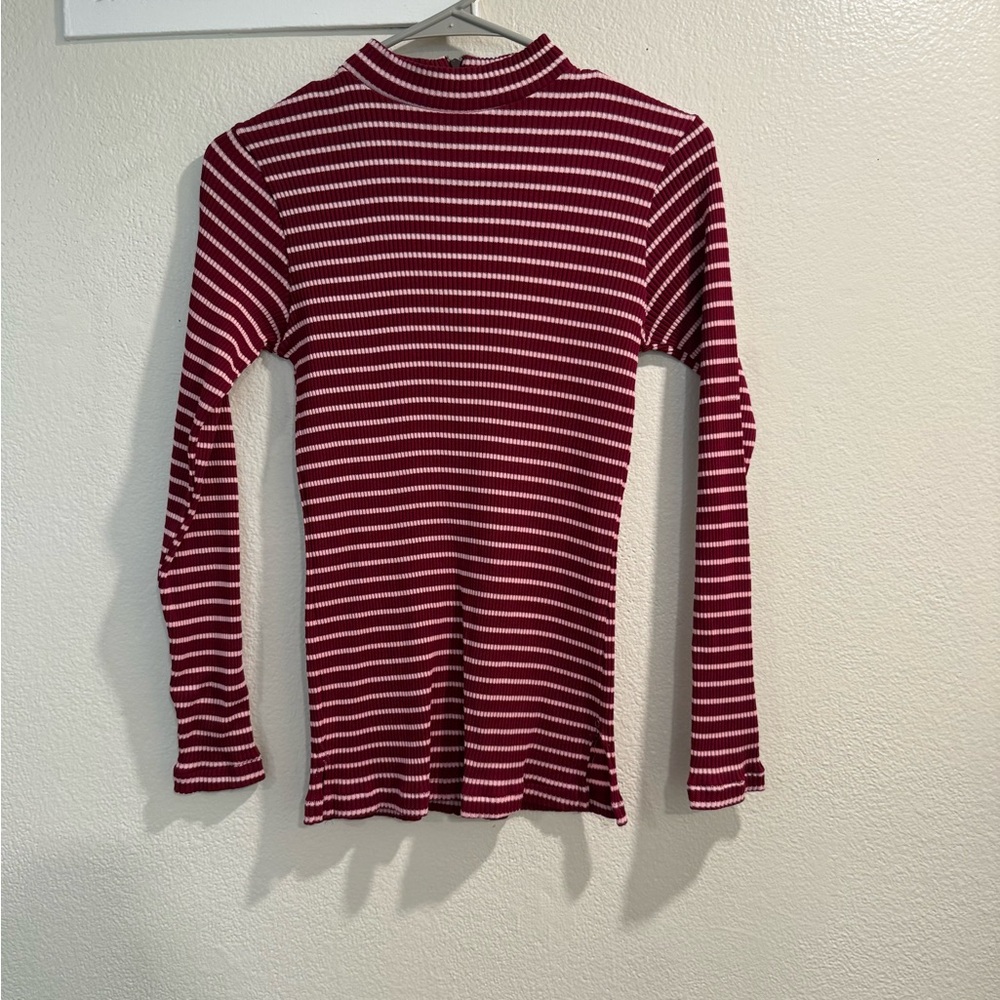 Red and Pink Striped Long Sleeve Top